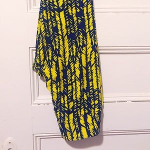 LuLaRoe OS Leggings Navy Yellow Feather Print